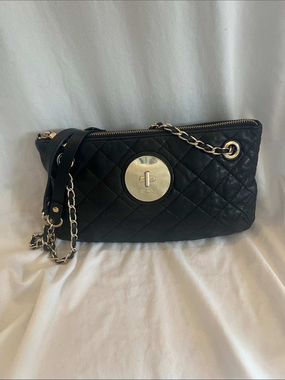 DKNY Black Quilted Leather Bag with Chain Strap